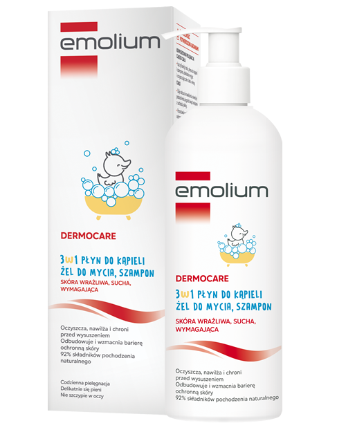 Emolium Dermocare 3w1 Płyn do kąpieli, żel do mycia, szampon  